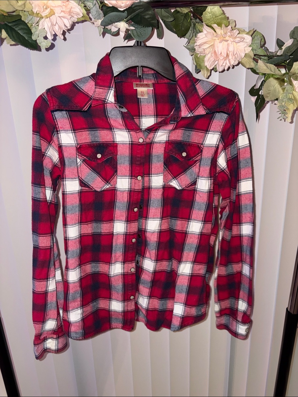 Mossimo Supply Co. Red White and Black Plaid Button-Up Shirt